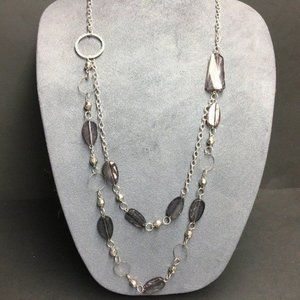 Long Double Necklace Silver Faceted Smoky Purple Circle Rings Retro BoHo